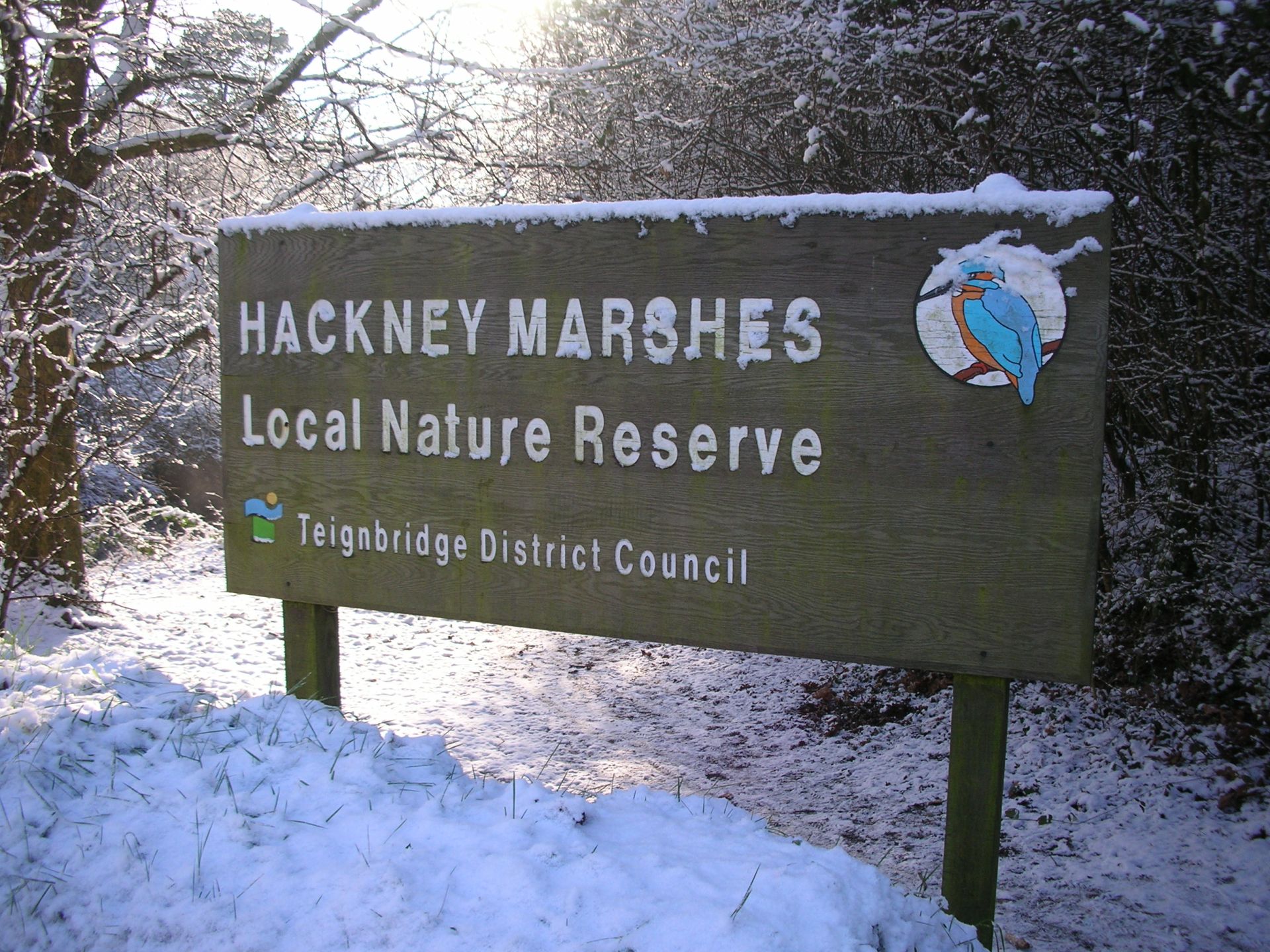 Hackney Marshes snowy sign